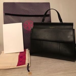 Tory Burch Black Block T Satchel Leather Handbag and Crossbody
